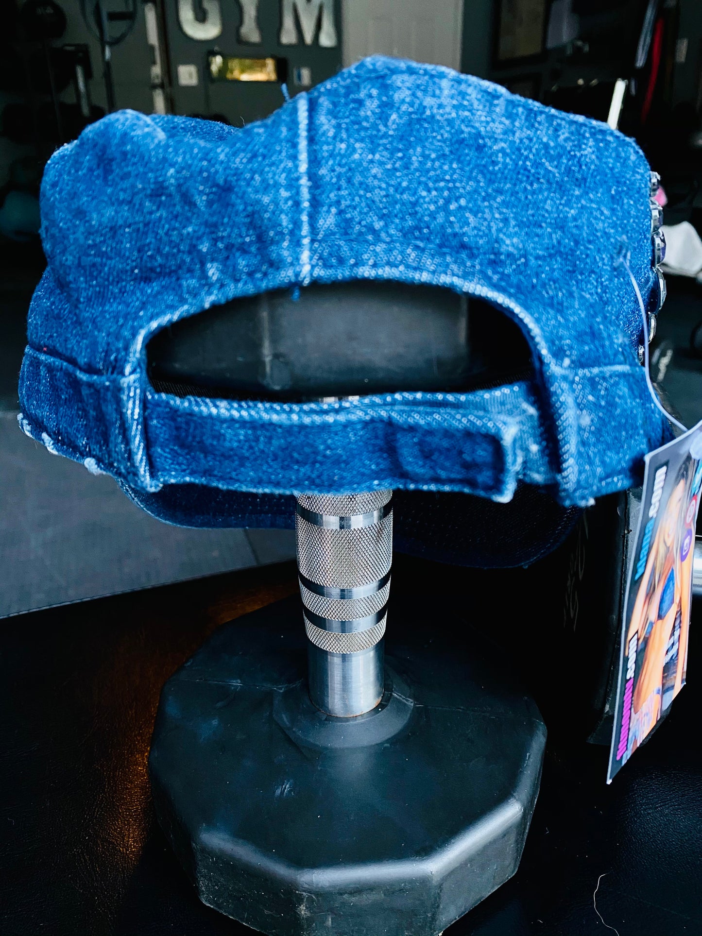 Vintage, hip, understated, cool, distressed denim cap with rhinestones. Great quality, thick denim, stones. Adj. back.
