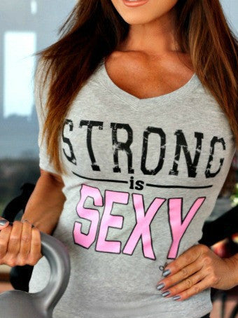 STRONG IS SEXY 3/4 Length Sleeve: Heather Gray - Kiana Fitness Shop - 2